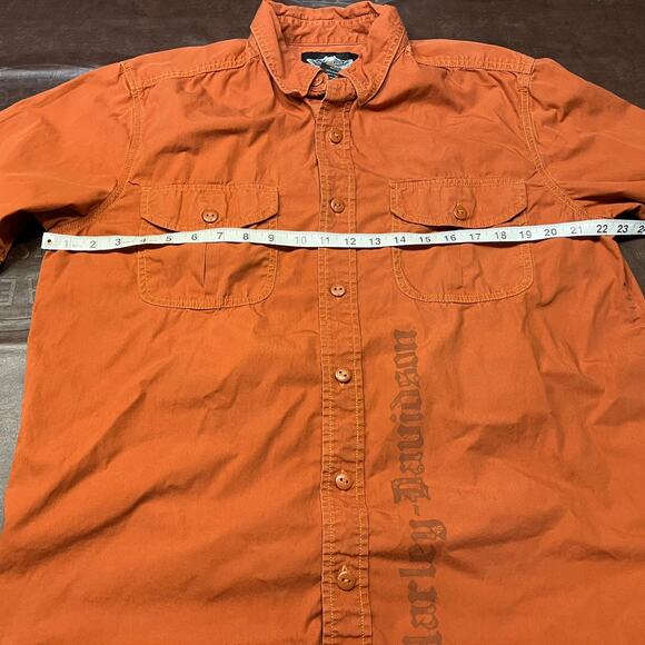 Harley Davidson Men's Holdout Shirt Large Orange Logo short sleeve button Up - Picture 14 of 15